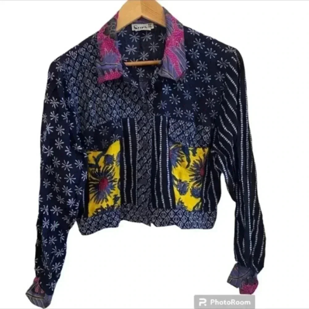 Surya Womens Vintage Patchwork Beaded Light Jacket
